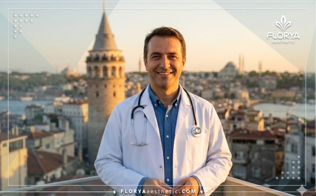 Friendly medical expert smiling with Istanbul's Bosphorus Bridge in the background