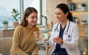 طبيب محترف يستخدم التكنولوجيا الرقمية لشرح تجربتي مع تغيير لون العين في تركيا للمريض.