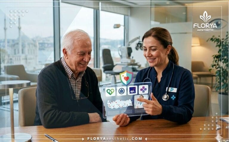 Médico profesional mostrando un plan digital avanzado como Oftalmólogo que Acepta Seguro en Turquía.