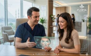 Professional doctor discussing Nose Thread Lift in Turkey with a patient using digital tools