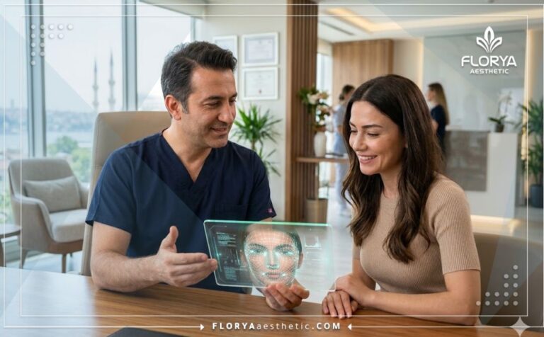 طبيب متخصص يعرض خطة خيوط تجميل الأنف في تركيا بتقنية رقمية حديثة