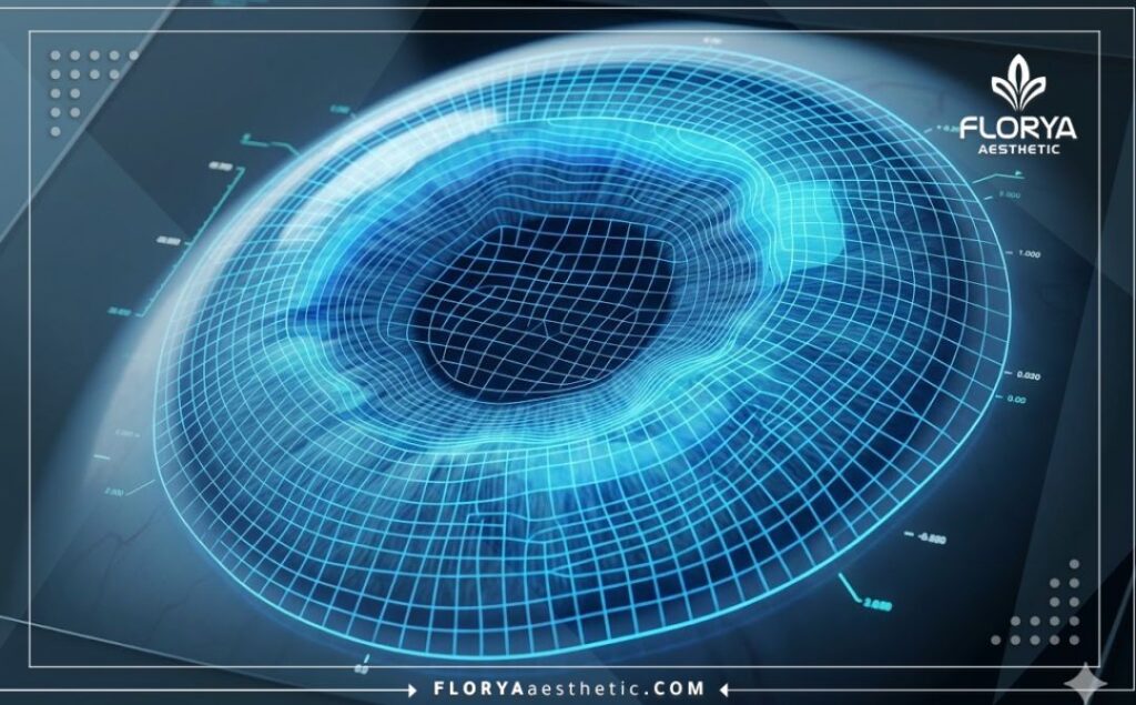 مسح رقمي ثلاثي الأبعاد لشبكة العين يوضح دقة تقنية الليزر.