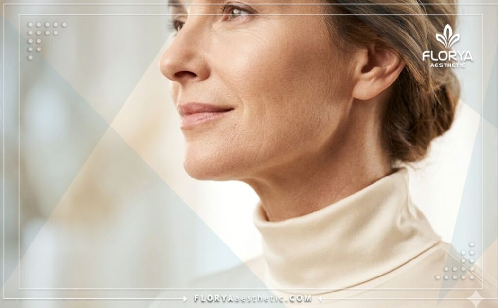 Close-up showing flawless, natural skin results after a successful thread lift.