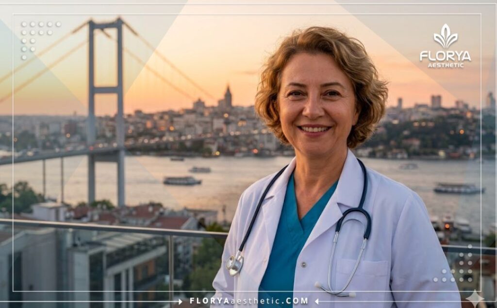 Friendly eye doctor standing in front of the Bosphorus in Istanbul