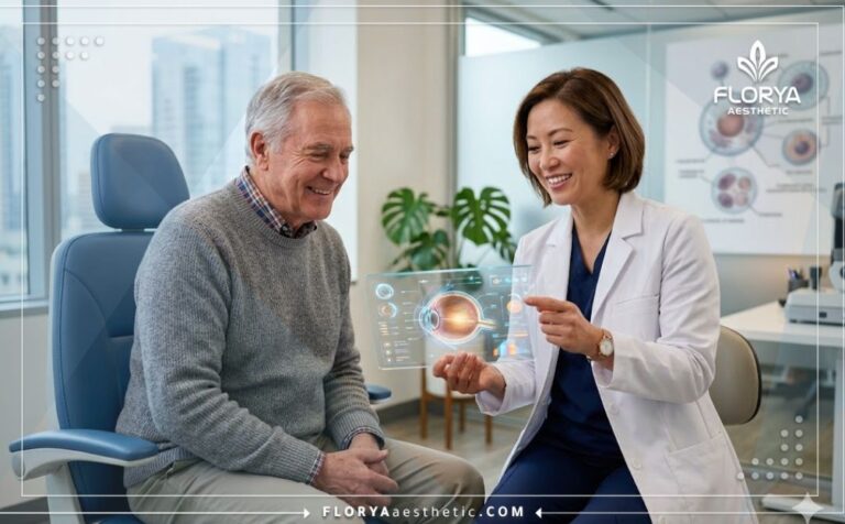 طبيب محترف يستخدم تقنية حديثة لشرح تفاصيل سعر عدسة العين في تركيا للمريض