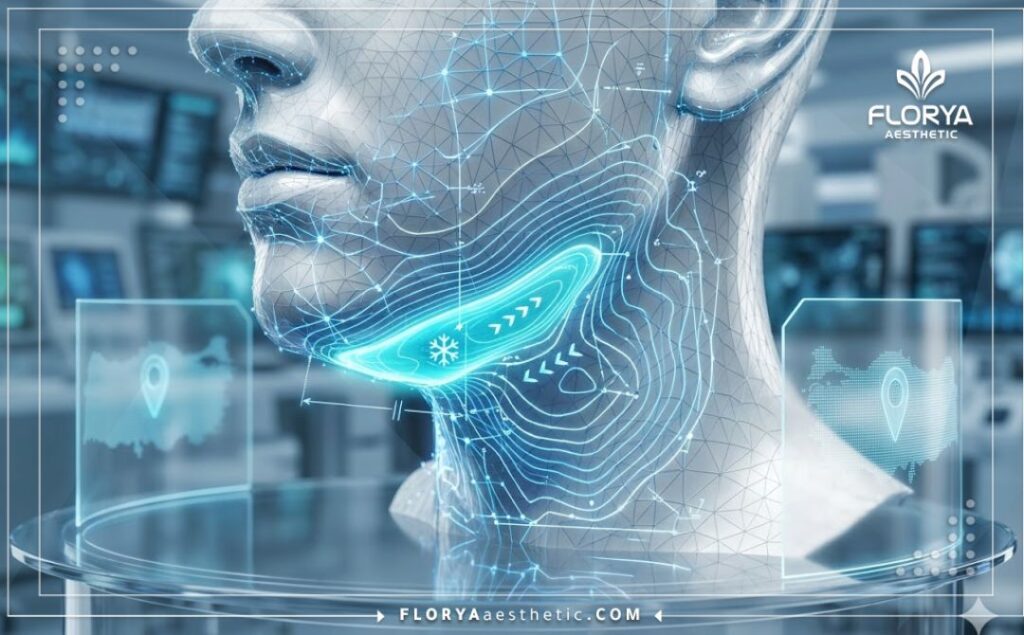 Escáner 3D macro de la superficie mandibular para reducción de grasa