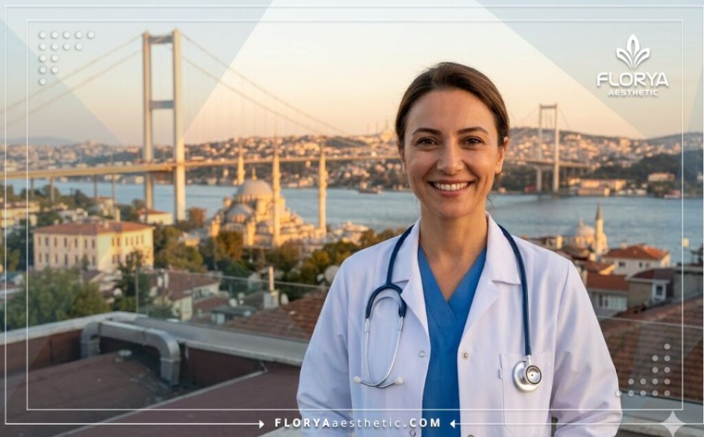 Médico estético amable en Estambul con vistas icónicas de la ciudad