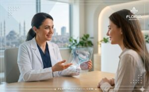 Doctor profesional planificando la Criolipólisis de mandíbula en Turquía con tecnología digital