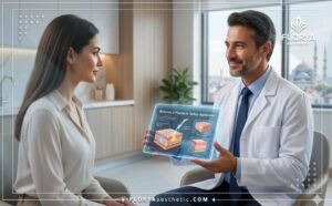 طبيب يشرح تقنية رينوفيون بلازما في تركيا لمريض باستخدام جهاز لوحي ذكي