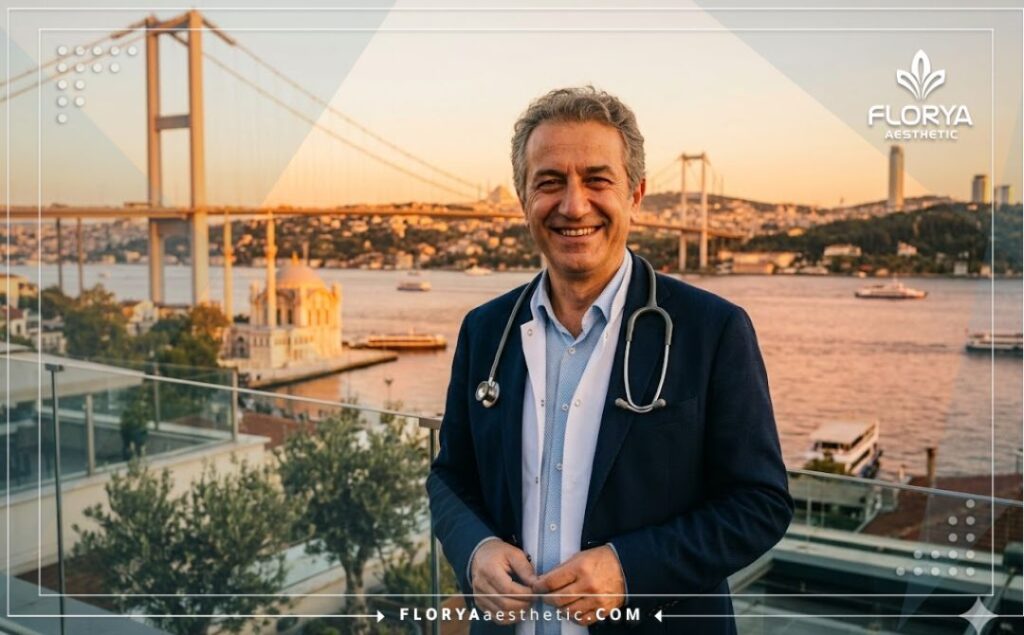 Дружелюбный доктор на фоне моста через Босфор в Стамбуле