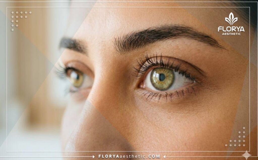 Gros plan sur le résultat esthétique et naturel du changement de couleur des yeux