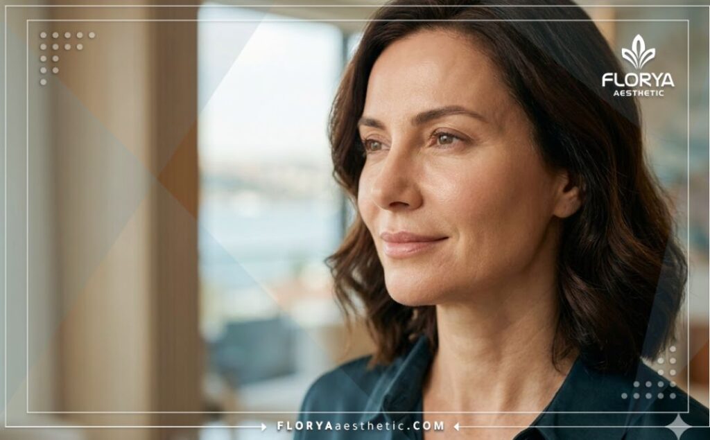 Cinematic close-up showing perfect skin tightening and natural aesthetic results