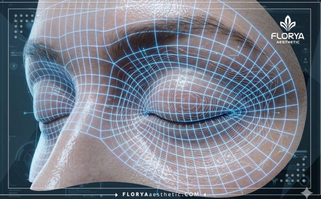 High-tech 3D topographical mesh scan highlighting the precise eyelid anatomical area