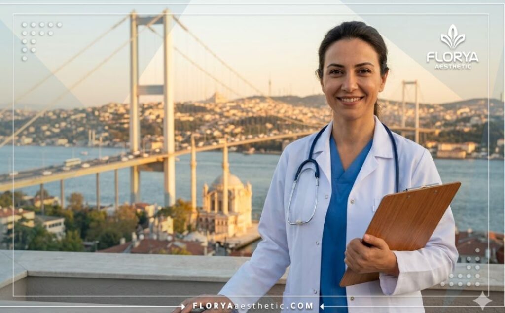Oftalmólogo amigable sonriendo en la ciudad de Estambul