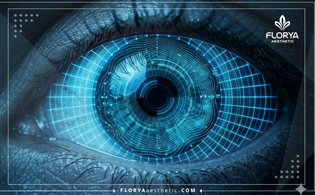 مسح ثلاثي الأبعاد دقيق لشبكية العين يوضح تقنيات الليزر المتقدمة.