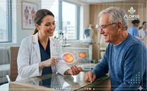 طبيب محترف يشرح خطة علاج انفصال الشبكية بالليزر للمريض باستخدام تكنولوجيا حديثة