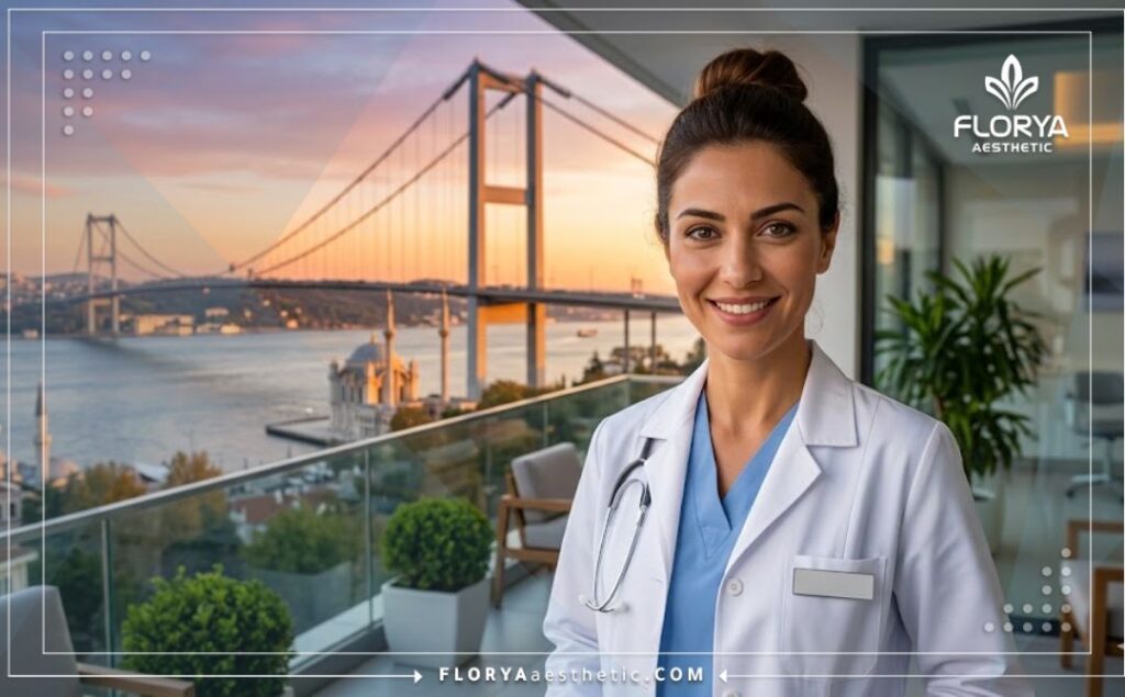 طبيب تجميل يبتسم أمام جسر البوسفور في اسطنبول للترحيب بالمرضى