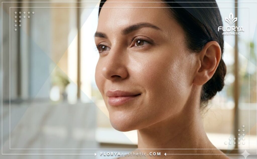 Close-up of perfectly smooth and rejuvenated skin highlighting successful aesthetic results
