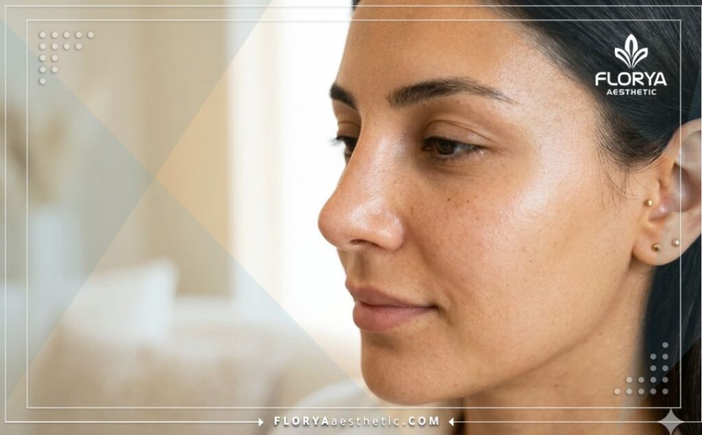 Primer plano cinematográfico del resultado estético impecable y natural tras el procedimiento.