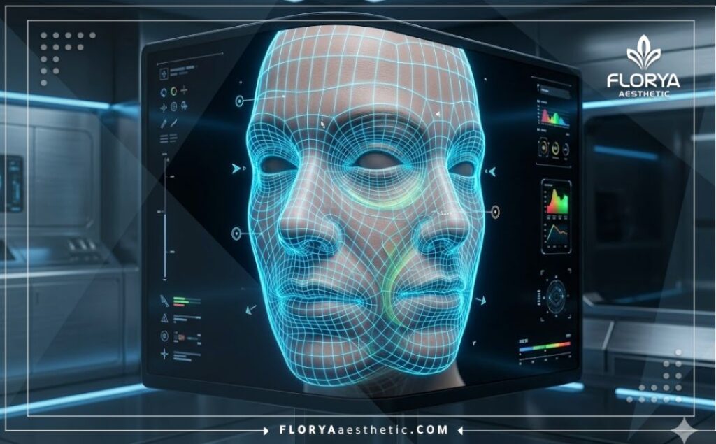 Macro 3D surface scan of the facial anatomy showing precise treatment areas.