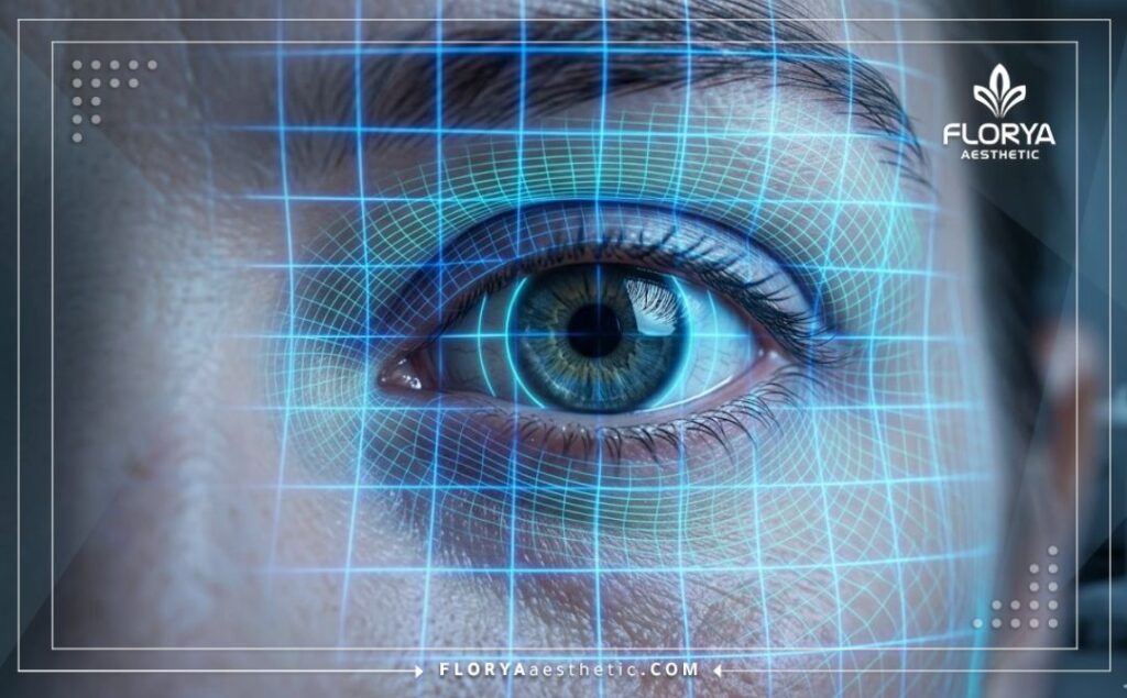 مسح رقمي ثلاثي الأبعاد لسطح العين يوضح دقة الفحص الطبي.