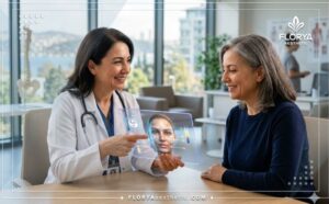 طبيب خبير يشرح خطة حقن البلازما الغنية بالفيبرين (PRF) في تركيا للمريض باستخدام تكنولوجيا حديثة