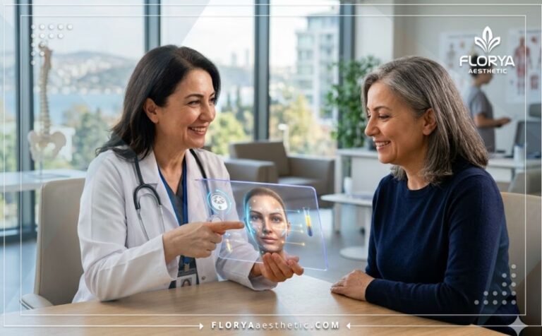 طبيب خبير يشرح خطة حقن البلازما الغنية بالفيبرين (PRF) في تركيا للمريض باستخدام تكنولوجيا حديثة