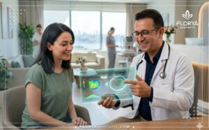 Médico mostrando el plan digital de Cirugía PRK en Turquía