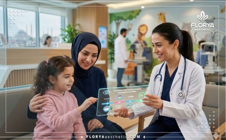 Doctor and child looking at a digital tablet for a Pediatric Ophthalmologist Appointment in Turkey
