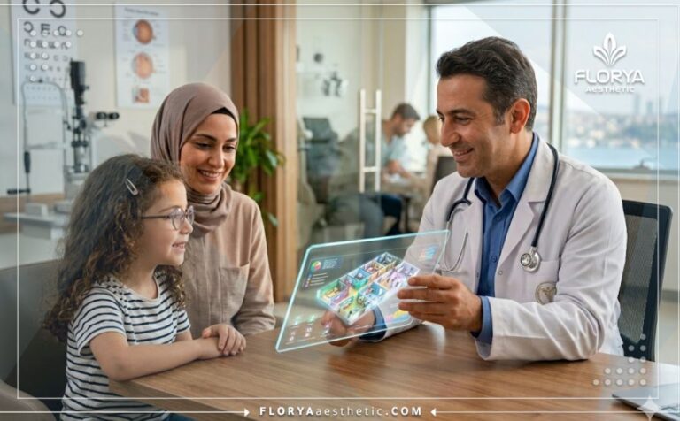 طبيب متخصص يستخدم تكنولوجيا متطورة في عيادة عيون أطفال في تركيا