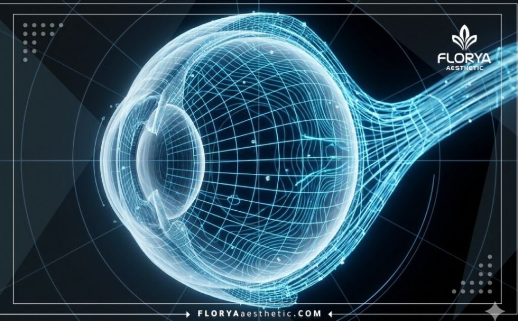 High-tech 3D macro surface scan of the eye and optic nerve anatomy.