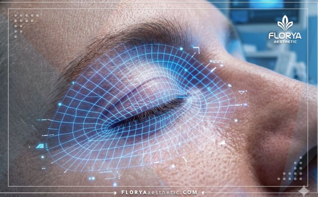 Futuristic 3D macro scan of the eye showing precise pre-surgical mapping