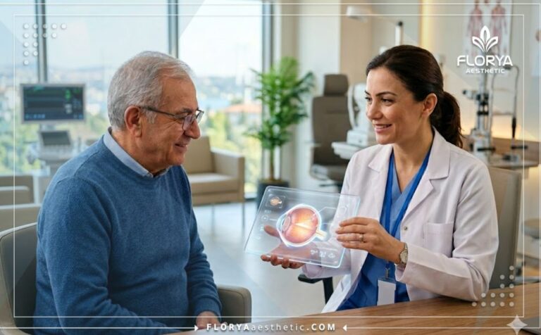 طبيب محترف يستخدم تقنية حديثة للتخطيط قبل عملية الفاكو للمياه البيضاء في تركيا