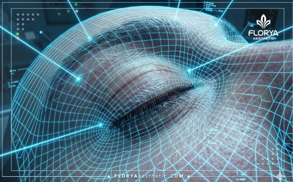 Futuristic 3D surface scan showing the precision of eyelid treatment without surgery.