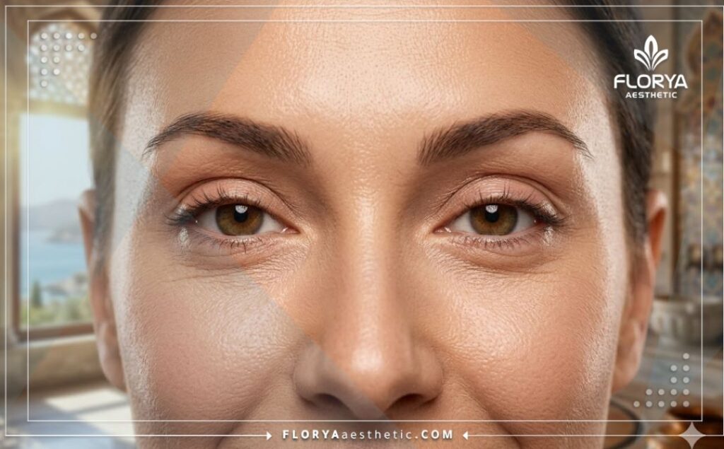 Close-up of perfect, youthful eyes showing the successful result of non-surgical eyelid tightening.