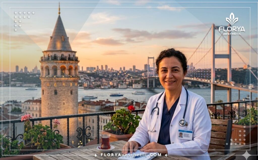 Friendly aesthetic doctor in Istanbul standing near the Bosphorus Bridge.