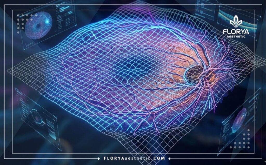 Modèle 3D détaillé de la rétine montrant la précision du laser argon.