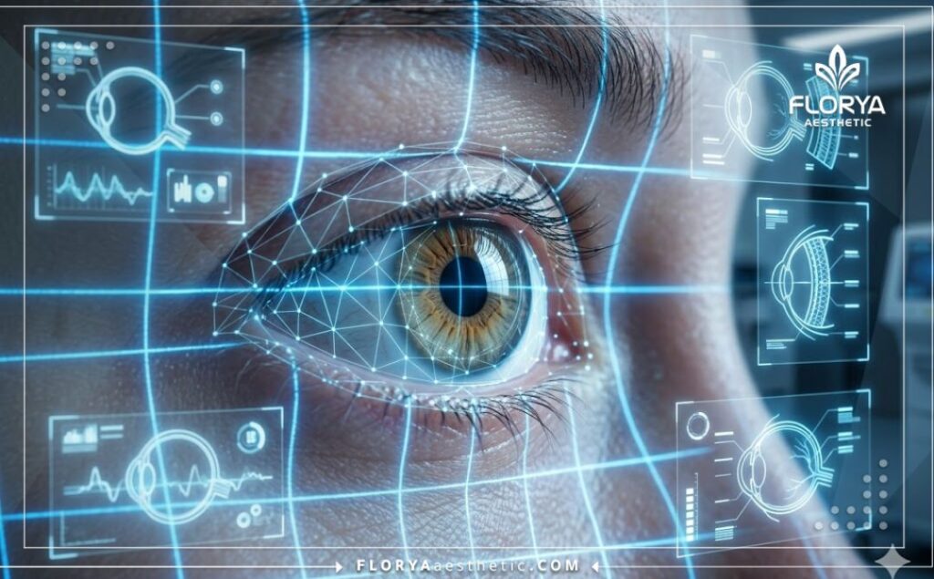 مسح ثلاثي الأبعاد دقيق لشبكية العين يوضح تفاصيل التخطيط الجراحي.