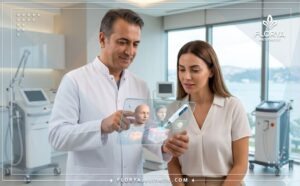 Doctor profesional explicando el proceso de SkinPen en Turquía con tecnología avanzada