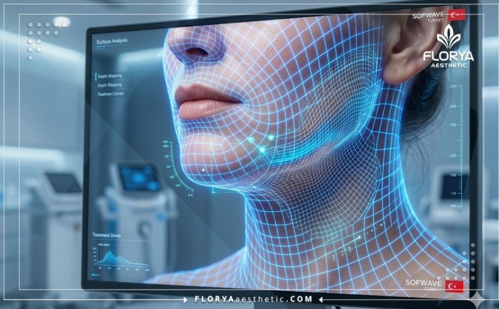 Escáner 3D topográfico de la piel facial mostrando precisión tecnológica