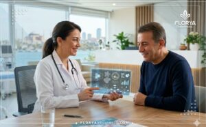 طبيب محترف يشرح خطة حقن الخلايا الجذعية في تركيا للمريض باستخدام تكنولوجيا حديثة شفافة