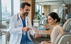 طبيب يشرح خطة مستشفيات علاج الحول في تركيا للمريض باستخدام جهاز لوحي متطور