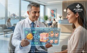 طبيب خبير يستخدم التقنيات الحديثة لشرح خطة علاج حقن حمض السكسينيك في تركيا للمريض