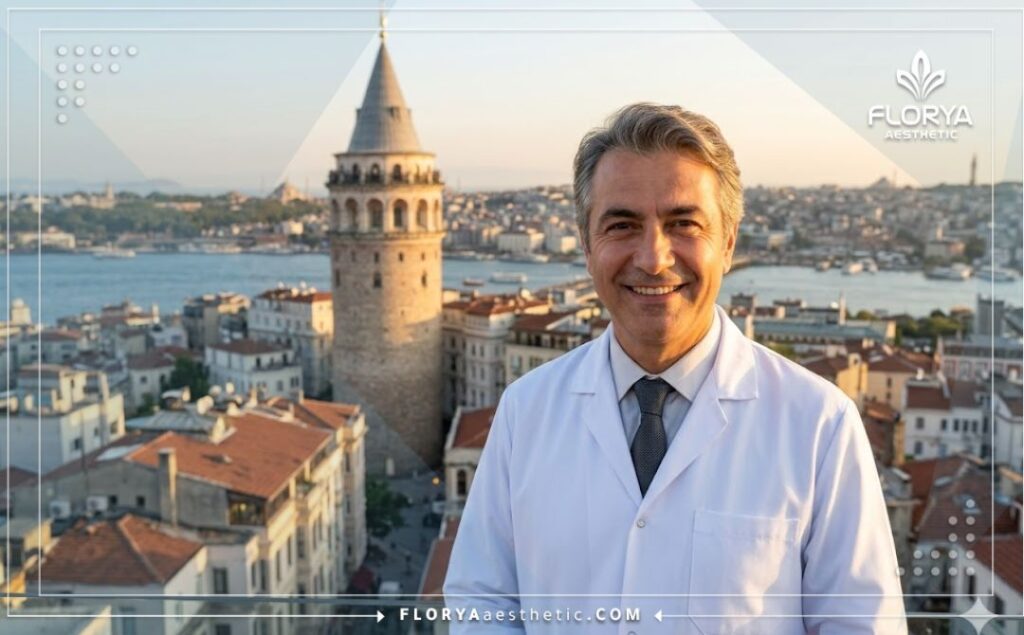 Friendly aesthetic doctor welcoming international patients to Istanbul at golden hour.