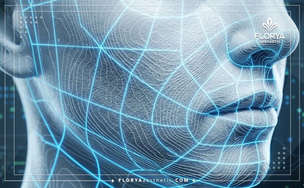 Escáner de superficie 3D de alta tecnología enfocado en la piel facial con precisión topográfica.