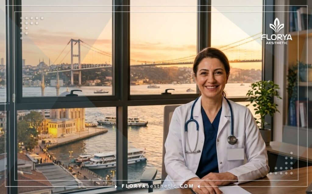 Friendly and welcoming doctor smiling near the Bosphorus Bridge in Istanbul