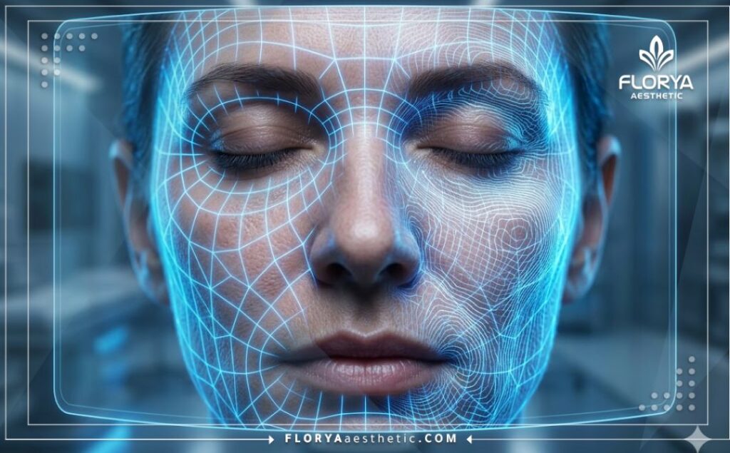 مسح رقمي ثلاثي الأبعاد يوضح دقة استهداف مناطق الوجه لعملية شد البشرة