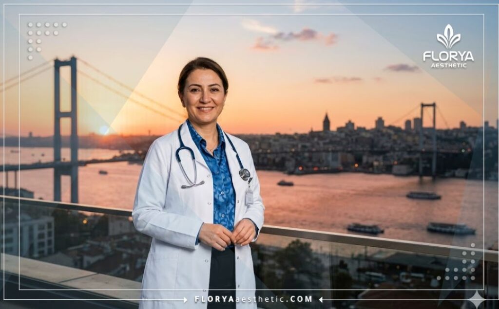 Chirurgien esthétique souriant à Istanbul près du Bosphore