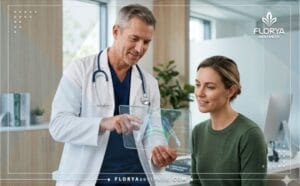 طبيب يشرح خطة العلاج الرقمية مع المريض حول أفضل أطباء عمليات الجسم وشفط الدهون.