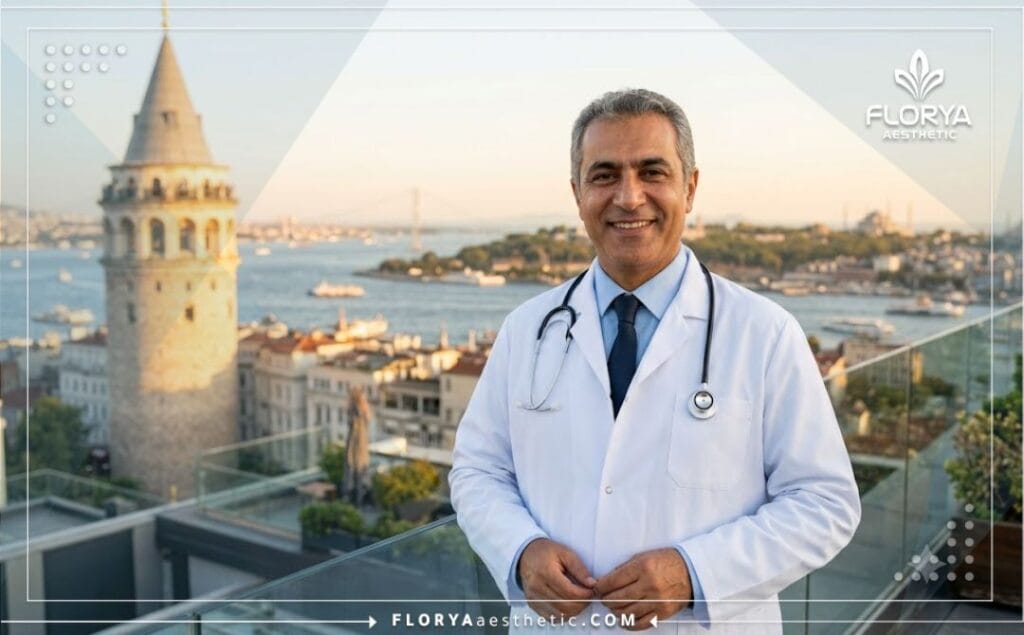 طبيب تجميل ودود يرحب بالمرضى في اسطنبول أمام جسر البوسفور.
